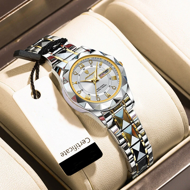 POEDAGAR Women Luxury Watch Luminous Waterproof Quartz Watch Analog Calendar Business Wrist Watch Date Watch Stainless Steel Ladies Wristwatch
