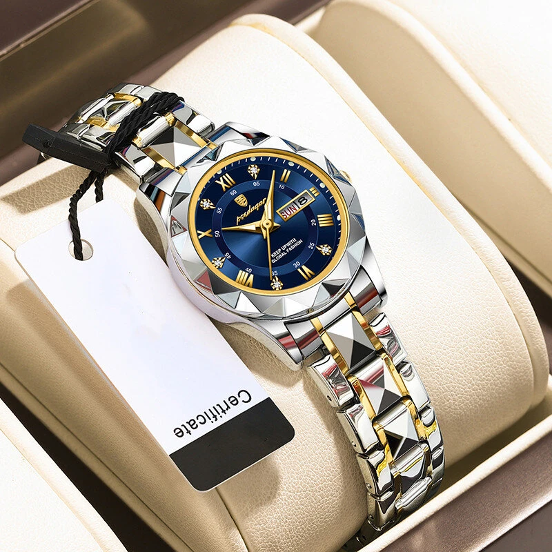 POEDAGAR Women Luxury Watch Luminous Waterproof Quartz Watch Analog Calendar Business Wrist Watch Date Watch Stainless Steel Ladies Wristwatch