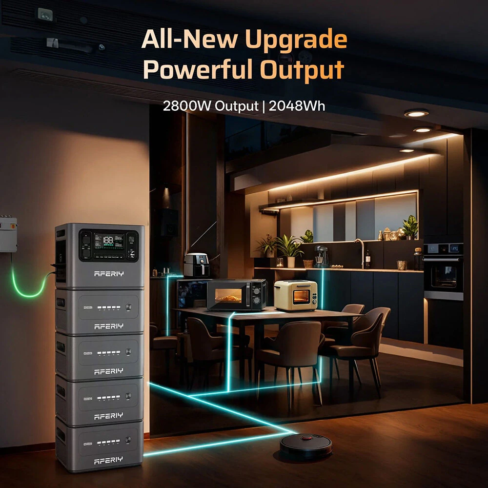 [EU Direct] AFERIY P280 Portable Power Station, 2800W AC Pure Sine Wave Output, 2048Wh LiFePO4 Battery, Expandable Capacity, 13 Output Ports, 1.5H Fast Recharge, 1200W Solar Input, Smart App Control & 10ms UPS Backup