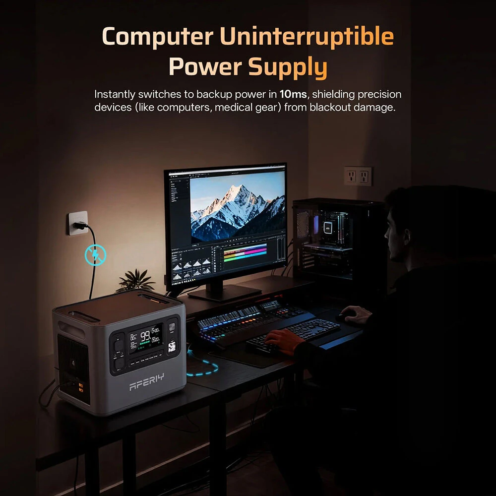 [EU Direct] AFERIY P280 Portable Power Station, 2800W AC Pure Sine Wave Output, 2048Wh LiFePO4 Battery, Expandable Capacity, 13 Output Ports, 1.5H Fast Recharge, 1200W Solar Input, Smart App Control & 10ms UPS Backup