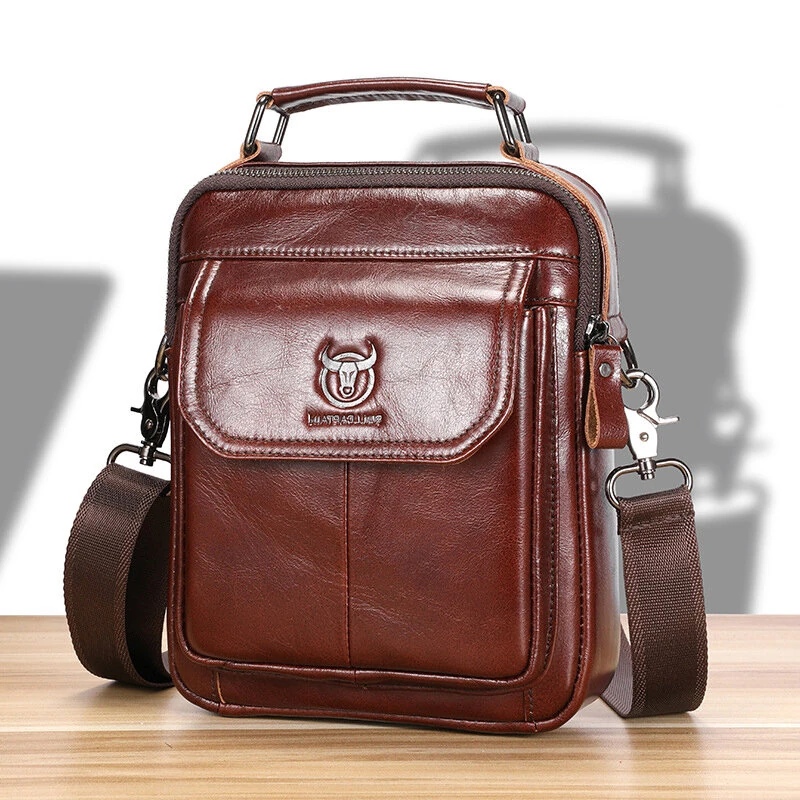 BULLCAPTAIN Classical Men's Genuine Leather Shoulder Bag Retro Business Casual Crossbody Bag Male Large Capacity Handbag Bag