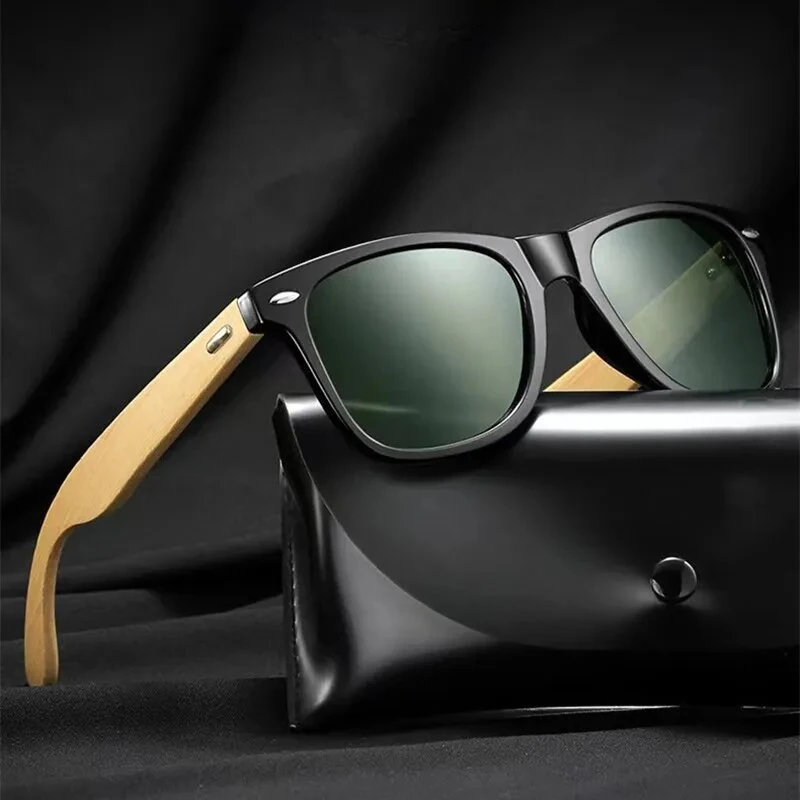 Fashion Bamboo Wood Vintage Square Sunglasses for Men Women Wooden Driving Fishing UV400 Sports Sun Glasses