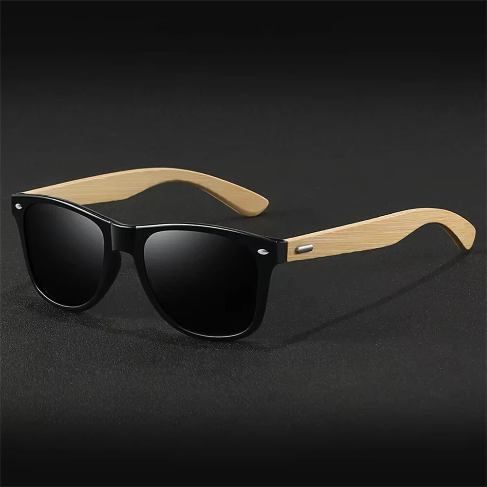 Fashion Bamboo Wood Vintage Square Sunglasses for Men Women Wooden Driving Fishing UV400 Sports Sun Glasses