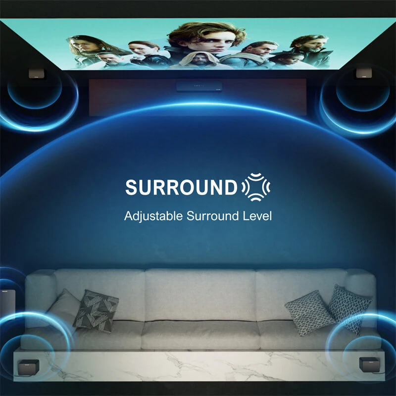 Ultimea Poseidon D70 410W 7.1CH Soundbar Virtual Surround Sound System with Smart APP Control 4 Wired Surround Speakers and 6.5" Wireless Subwoofer 121 Preset EQ Matrices BassMX SurroundX Home Theater SurroundX Soundbar Subwoofer