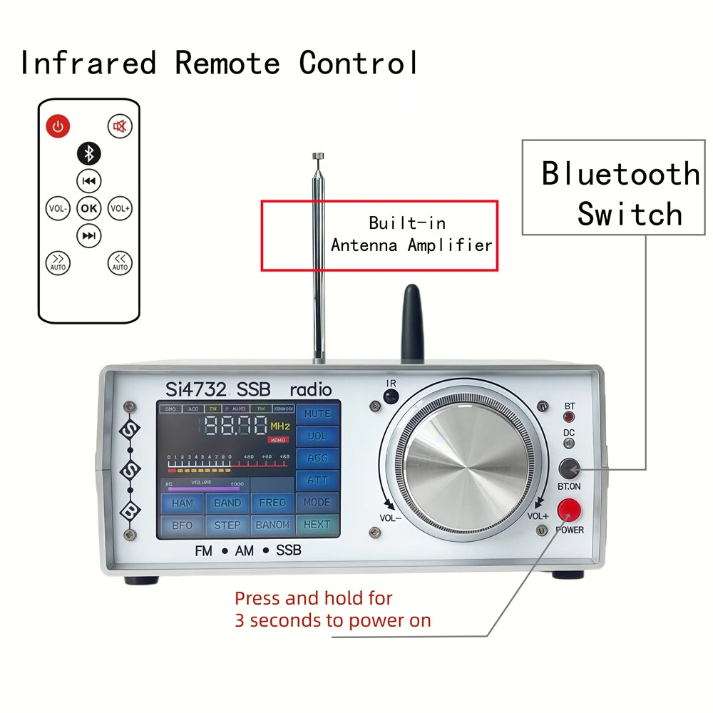 ATS-25 Full Band Radio Receiver Touch Screen Bluetooth RCA Stereo Output Rechargeable Lithium Battery Adjustable Bandwidth SSB FM SW MW LW