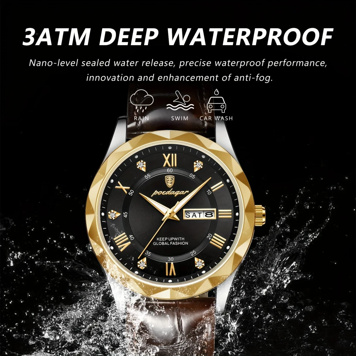 POEDAGAR Luxury Business Men Watches Waterproof Luminous Leather Quartz Watch Fashion Date Week Men's Wristwatch