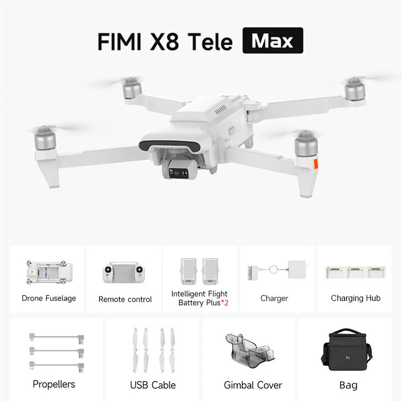 [EU Direct] FIMI X8 TELE MAX Beyond Vision Roklink 5.0 20KM FPV With Dual Camera 4K 60fps 30X ZOOM 3-axis Mechanical Gimbal AI Super Night Video 47mins Flight Time GPS RC Drone Quadcopter RTF