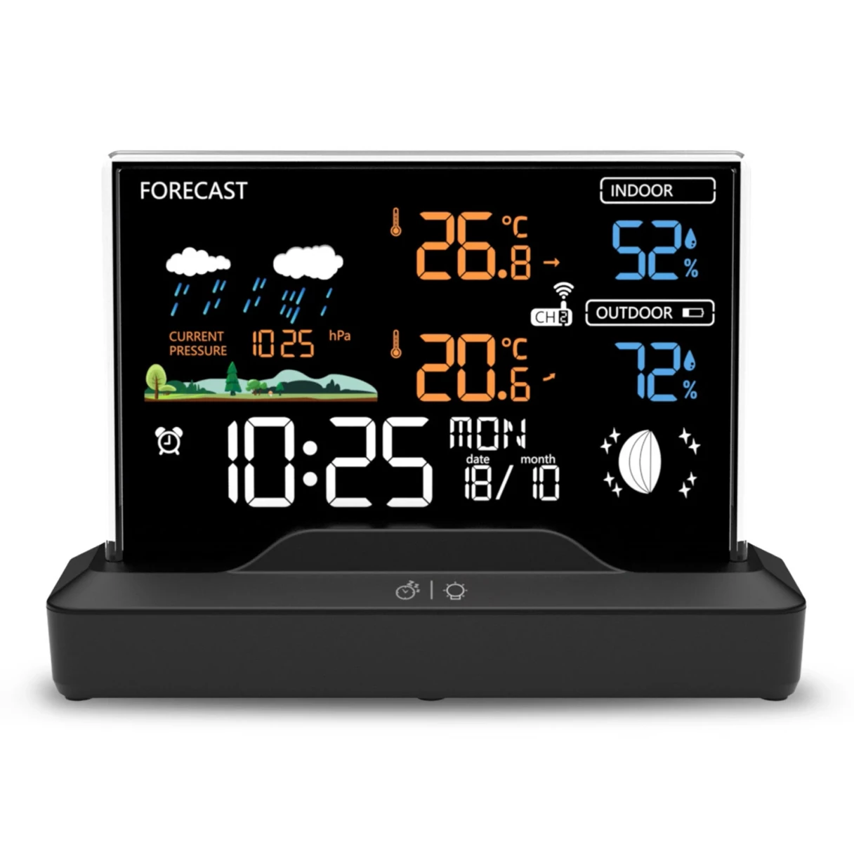 Wireless Weather Station Indoor with Forecast Moon Phase Barometer Alarm 7 Buttons Backlight RF Sensor Large LCD Display Outdoor Thermometer Hygrometer