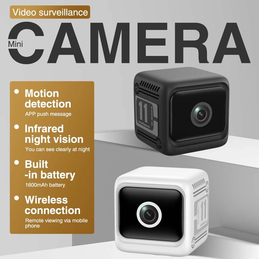 1080p HD Mini Smart Security Camera 130° Wide Angle Infrared Night Vision Wireless WiFi AI Motion Detect 1600mAh Battery Mini Cameras
