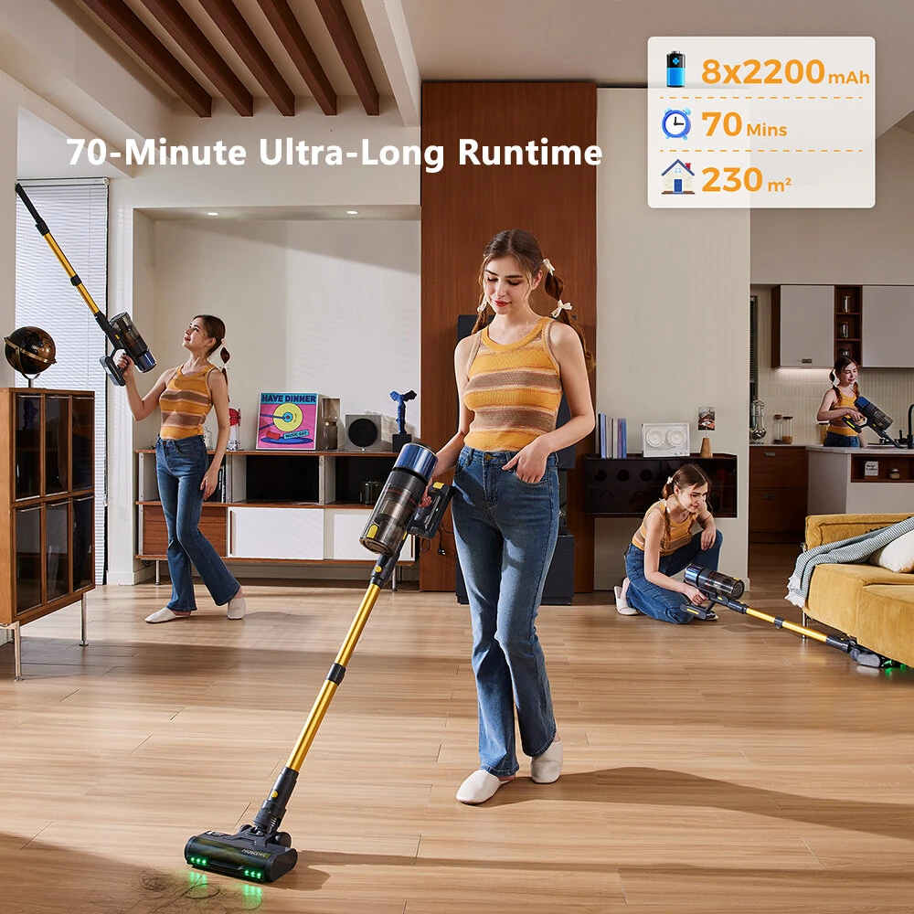 [EU Direct]Proscenic P15 & Vactidy V12 Stick Vacuum Cleaner, 50kPa Powerful Suction,Green Light, HEPA Filter, LED Display, for Home Floor Carpet Cleaning