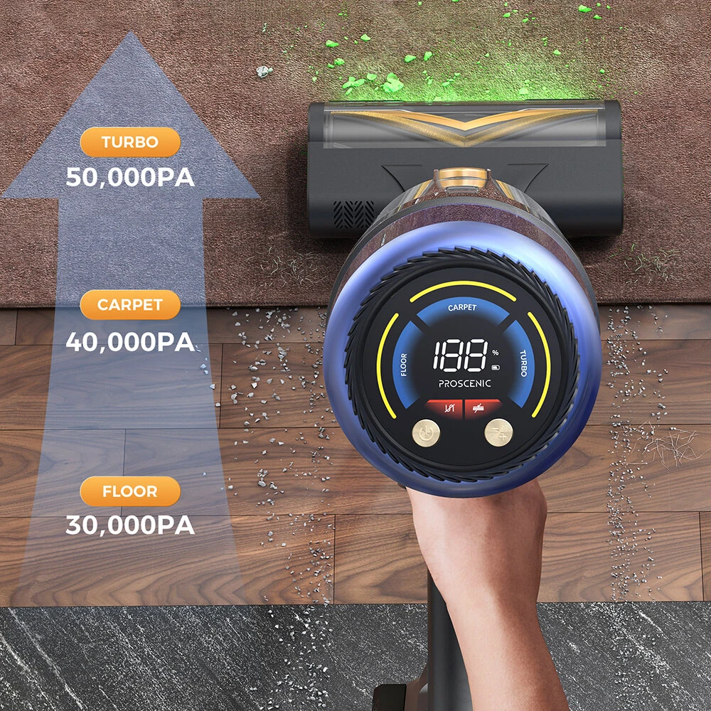 [EU Direct]Proscenic P15 & Vactidy V12 Stick Vacuum Cleaner, 50kPa Powerful Suction,Green Light, HEPA Filter, LED Display, for Home Floor Carpet Cleaning