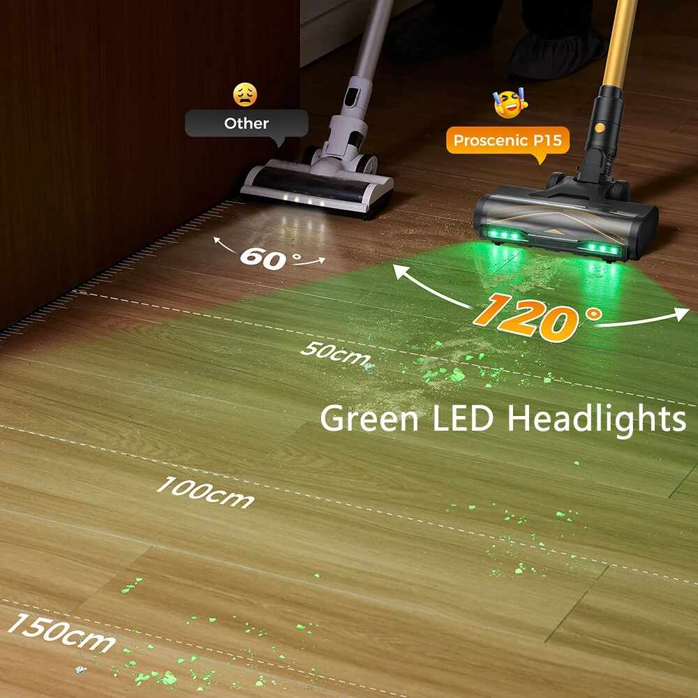 [EU Direct]Proscenic P15 & Vactidy V12 Stick Vacuum Cleaner, 50kPa Powerful Suction,Green Light, HEPA Filter, LED Display, for Home Floor Carpet Cleaning