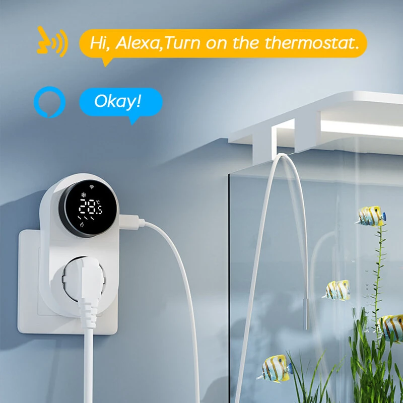 Tuya 1419 Wi-Fi Plug-in Smart Thermostat Socket with Timing Function LED Display Knob-type APP Control Temperature Socket Voice Control with Alexa Google Home