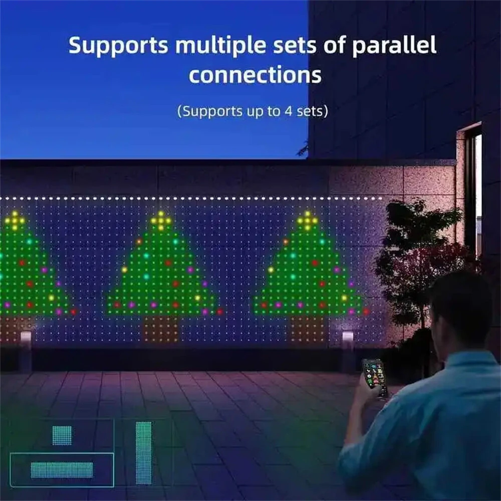 Elfeland Smart Curtain Lights Bluetooth APP Control RGBIC LED Strings Window Decor with Music Sync DIY Text & Patterns Display for Christmas Party Wedding