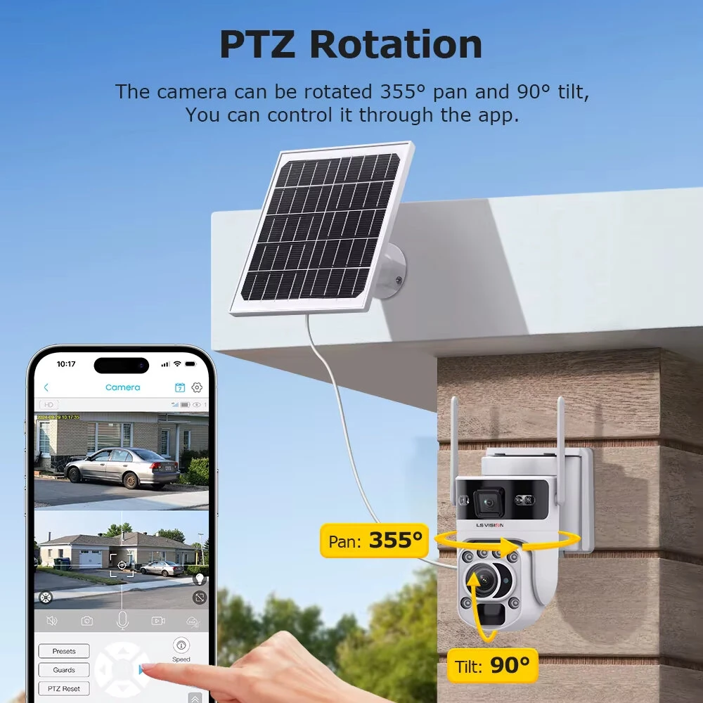 12MP 20X Optical Zoom 4G/WiFi Solar Camera Dual Screen PTZ PIR Detect Night Vision Auto Tracking Two-way Audio CCTV Surveillance Cameras