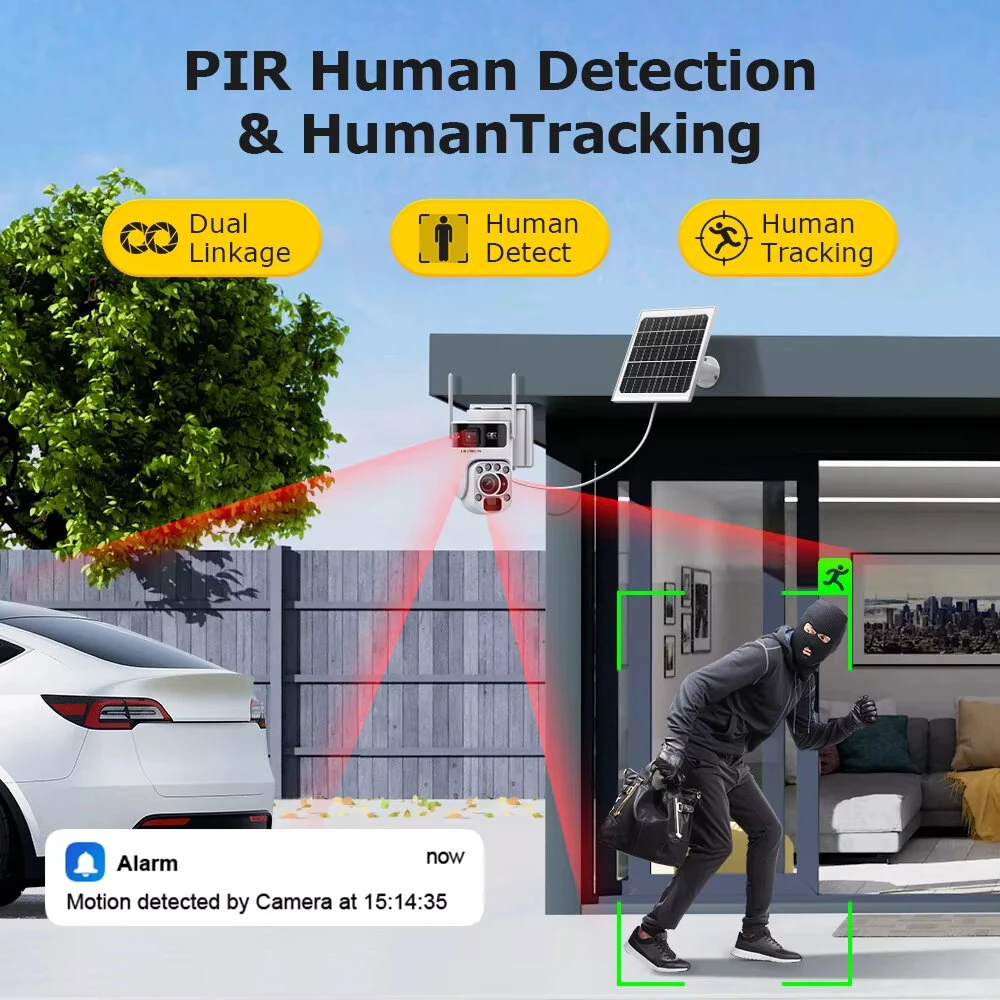 12MP 20X Optical Zoom 4G/WiFi Solar Camera Dual Screen PTZ PIR Detect Night Vision Auto Tracking Two-way Audio CCTV Surveillance Cameras