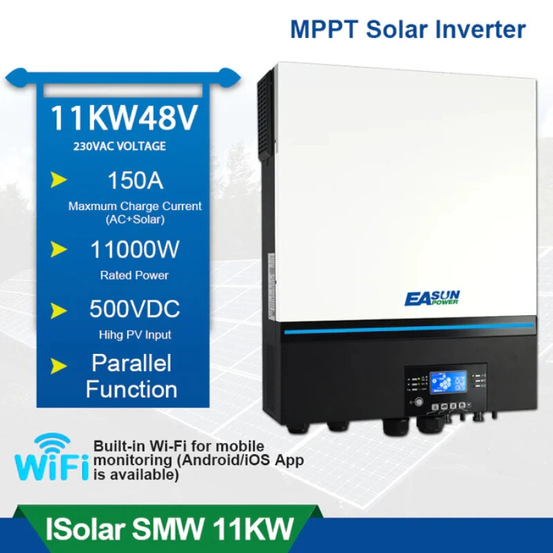 [EU Direct] EASUN POWER Solar Inverter 11KW 220V Off Grid Inverter MPPT 150A Solar Charger PV 11000W 550VDC Input Pune Sine Wave Inverter  Support With WIFI-GPRS Remote Monitoring, LCD Display, EASUNPOWER ISolar SMW 11KW--WIFI
