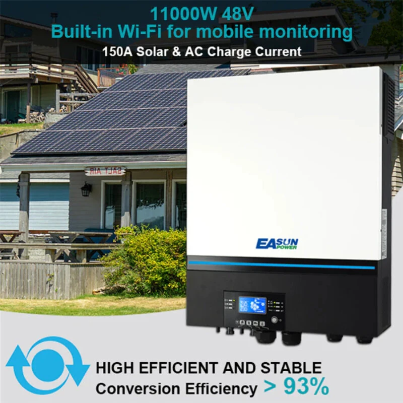 [EU Direct] EASUN POWER Solar Inverter 11KW 220V Off Grid Inverter MPPT 150A Solar Charger PV 11000W 550VDC Input Pune Sine Wave Inverter  Support With WIFI-GPRS Remote Monitoring, LCD Display, EASUNPOWER ISolar SMW 11KW--WIFI