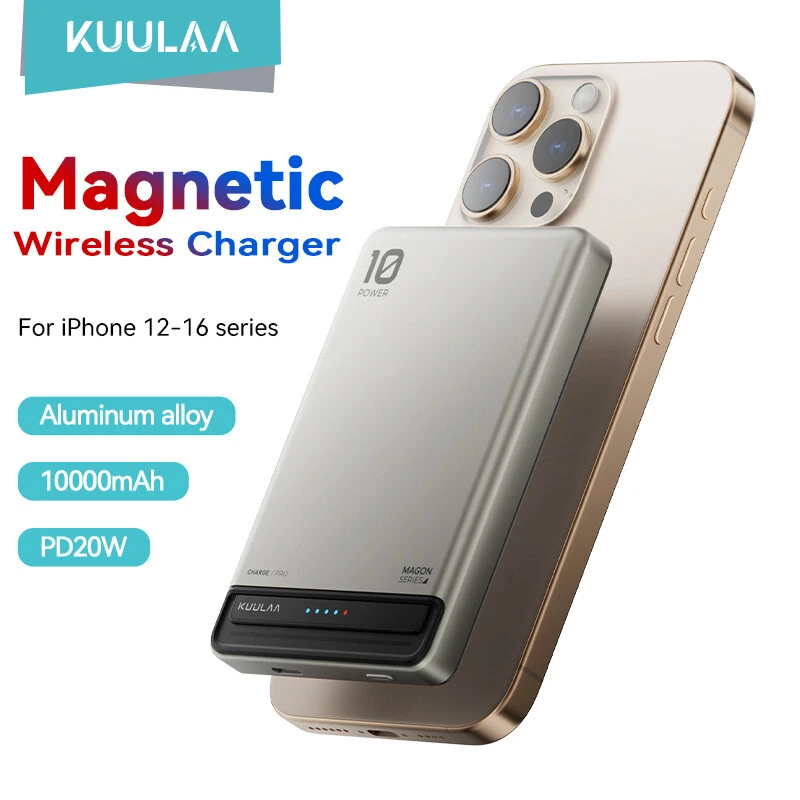 KUULAA KL-YD75 15W Wireless Magnetic Power Bank 20W 37Wh 10000mAh External Battery Power Supply with 1 Input & 2 Outputs Fast Charging for iPhone 16 16 Pro 15 14 13 Pro Max for Huawei Pura X for Xiaomi 15pro for Samsung Galaxy S25 Ultra