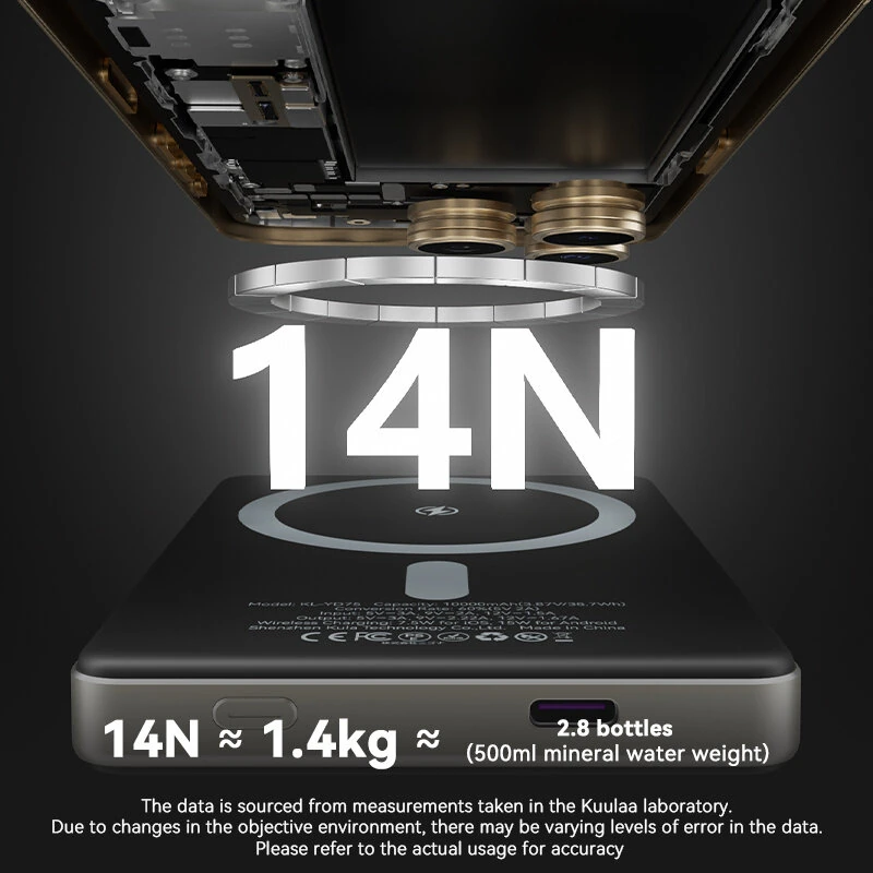 KUULAA KL-YD75 15W Wireless Magnetic Power Bank 20W 37Wh 10000mAh External Battery Power Supply with 1 Input & 2 Outputs Fast Charging for iPhone 16 16 Pro 15 14 13 Pro Max for Huawei Pura X for Xiaomi 15pro for Samsung Galaxy S25 Ultra