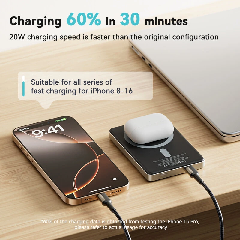 KUULAA KL-YD75 15W Wireless Magnetic Power Bank 20W 37Wh 10000mAh External Battery Power Supply with 1 Input & 2 Outputs Fast Charging for iPhone 16 16 Pro 15 14 13 Pro Max for Huawei Pura X for Xiaomi 15pro for Samsung Galaxy S25 Ultra