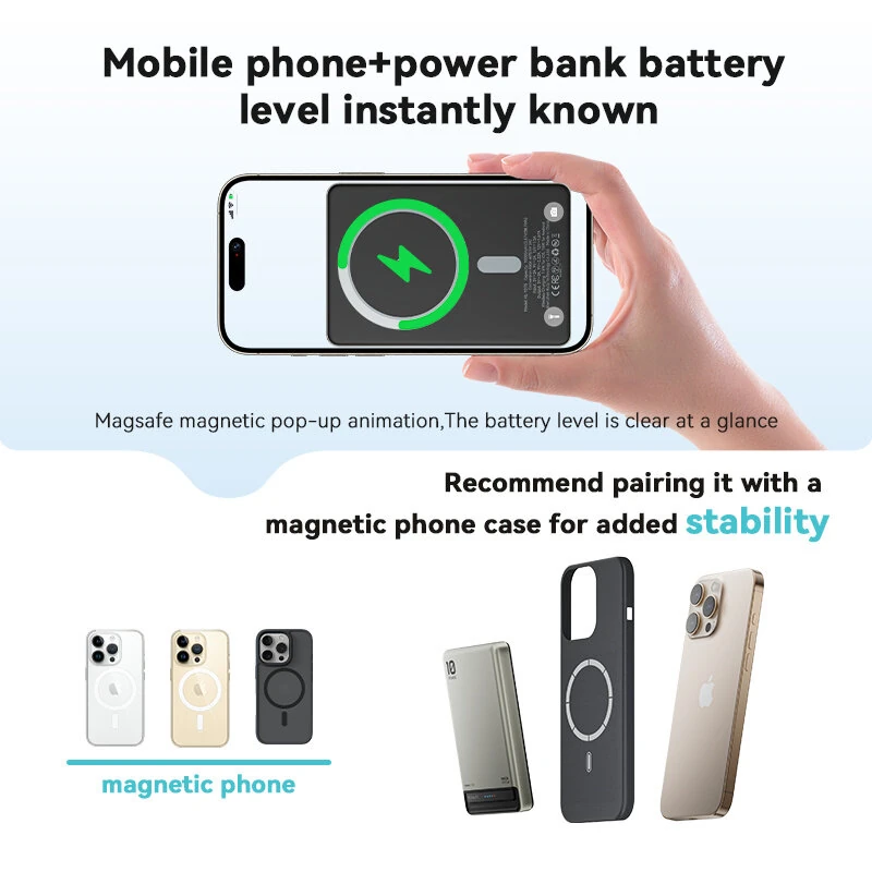 KUULAA KL-YD75 15W Wireless Magnetic Power Bank 20W 37Wh 10000mAh External Battery Power Supply with 1 Input & 2 Outputs Fast Charging for iPhone 16 16 Pro 15 14 13 Pro Max for Huawei Pura X for Xiaomi 15pro for Samsung Galaxy S25 Ultra