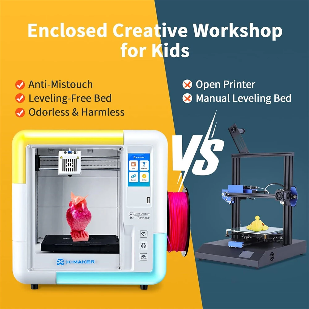 AOSEED X-MAKER Children's 3D Printer High Precision 0.1/0.05mm Ultra Silent <50dB Wireless Smart One-Press Printing WiFi USB Safe Enclosed Design