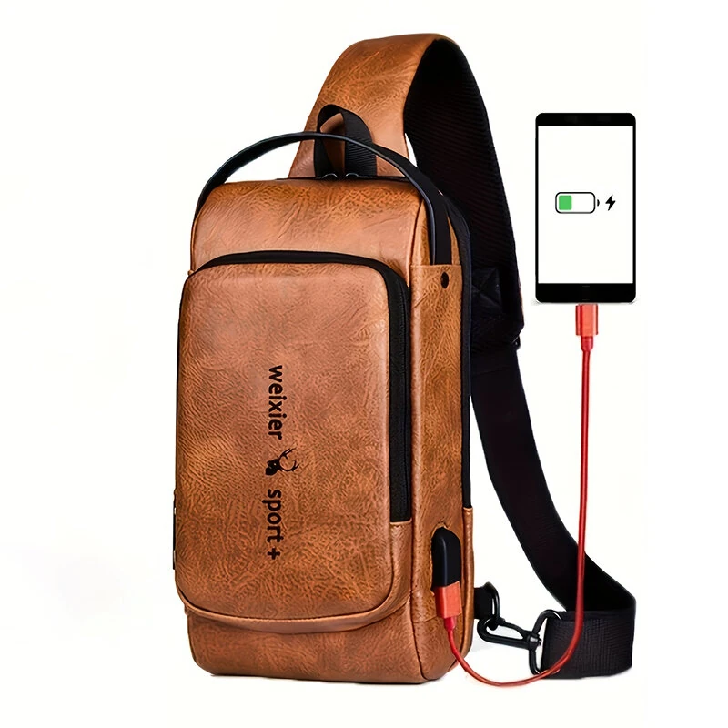 WEIXIER Man Bag Single Shoulder Bag Waterproof Anti-scratching Shoulder Bag Multi-function Sports Slanting Chest Backpack USB Charging Port Anti-theft Chest Bag