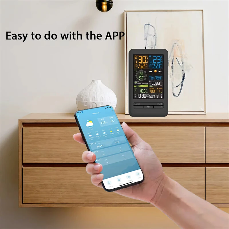 Tuya Smart WiFi Weather Station Alarm Digital Wind Speed Direction Rainfall Light Index Air Quality Temperature Humidity Meter