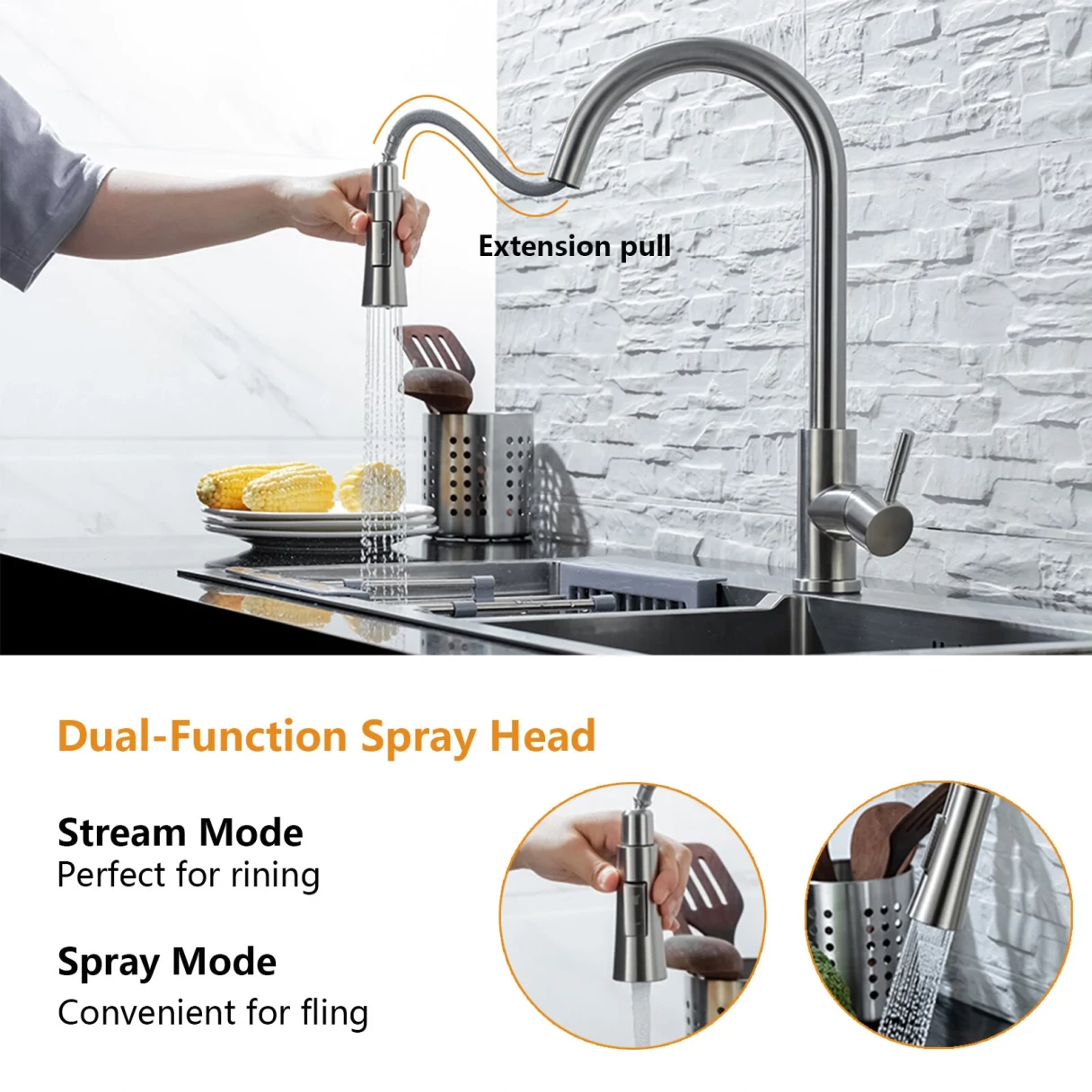 AGSIVO Smart Touch Kitchen Sink Faucet 360 ° Rotation with Pull Down Sprayer Motion Sensor Cold Hot Mixed Tap SUS 304 Stainless Steel Brushed Nickel