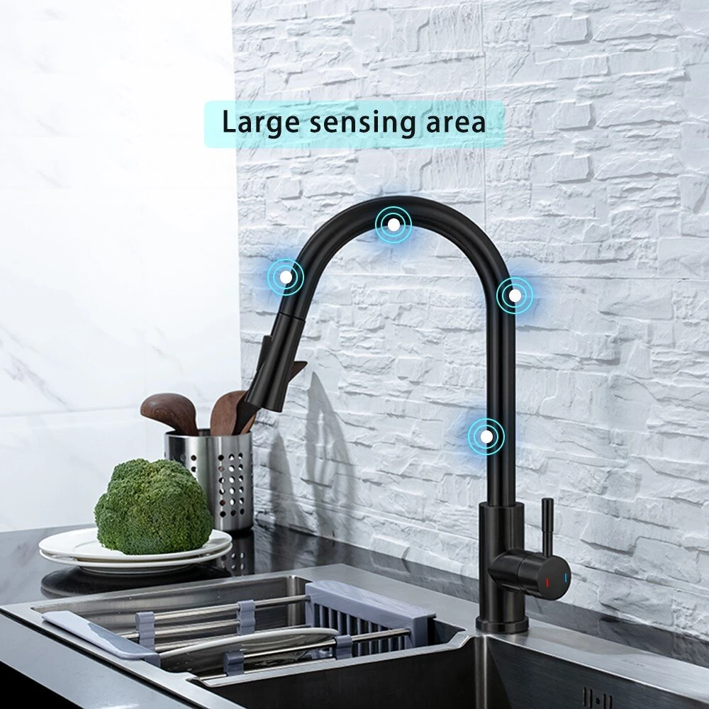AGSIVO Smart Touch Kitchen Sink Faucet 360 ° Rotation with Pull Down Sprayer Motion Sensor Cold Hot Mixed Tap SUS 304 Stainless Steel Brushed Nickel