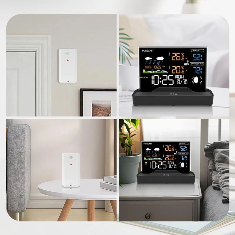 Wireless Weather Station Indoor with Forecast Moon Phase Barometer Alarm 7 Buttons Backlight RF Sensor Large LCD Display Outdoor Thermometer Hygrometer