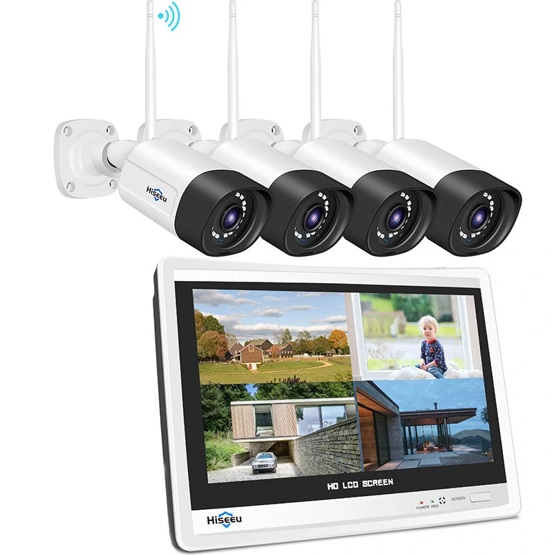 Hiseeu 8WK-12V-4HB315 5MP 8CH Wireless Security Camera System Kit with 12 inch LCD Monitor Smart Home WiFi Color Night Vision Two-Way Audio Work with Alexa EseeCloud APP Surveillance CCTV Systems