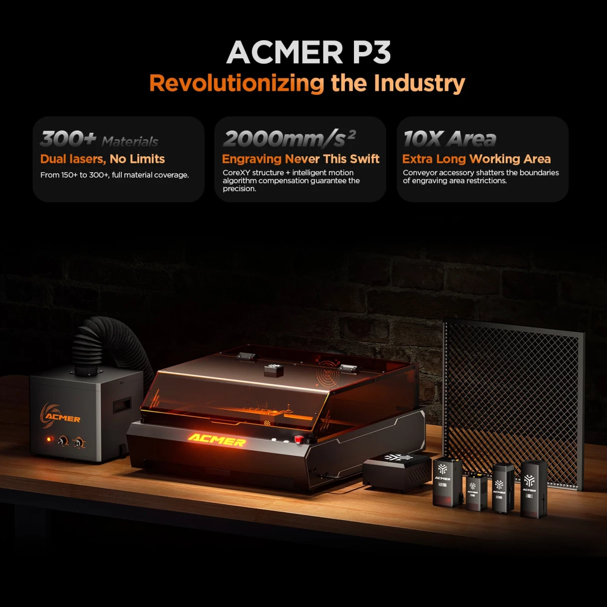 [EU/US Direct]ACMER P3 2-in-1 Diode 2W IR Enclosed Dual Laser Engraver 800mm/s Core XY Structure Build-in Camera for Stacking Processing Cutting Machine for Wood,Metal,Acrylic,Leather