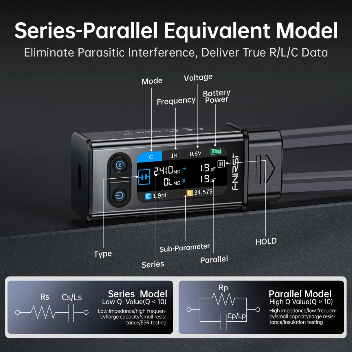 FNIRSI LCR-ST2 2-in-1 Digital Tweezer Bridge LCR ESR Meter SMD Test Kelvin Clip Electronic Component Multifunctional Tester Tool