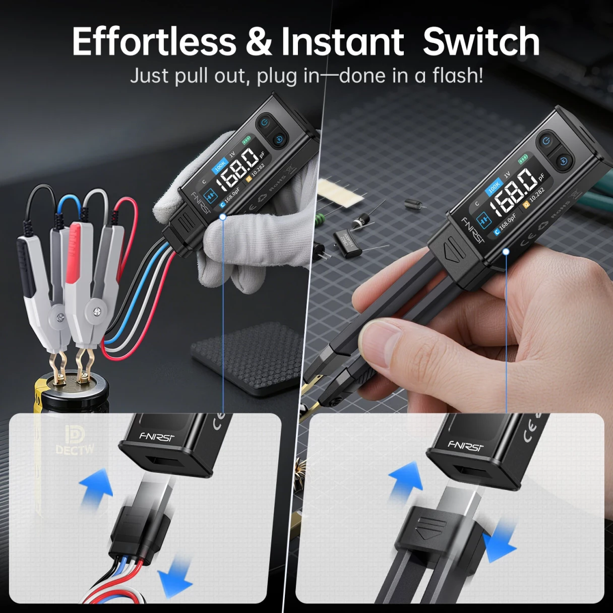 FNIRSI LCR-ST2 2-in-1 Digital Tweezer Bridge LCR ESR Meter SMD Test Kelvin Clip Electronic Component Multifunctional Tester Tool