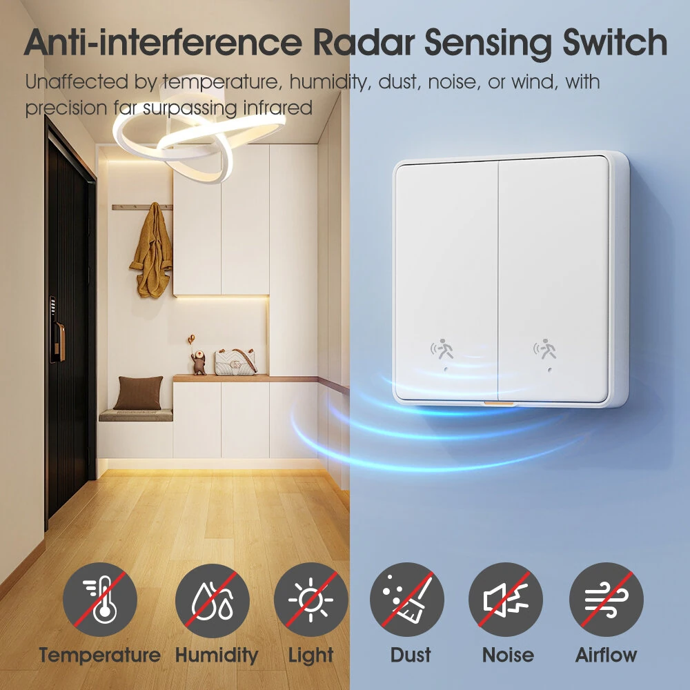 SMATRUL Tuya Smart Zigbe 10G Motion Sensor Radar Switch Single Live Wire/Neutral Live Wire APP Remote Control Human Motion Detection Alarm No Required Voice Control