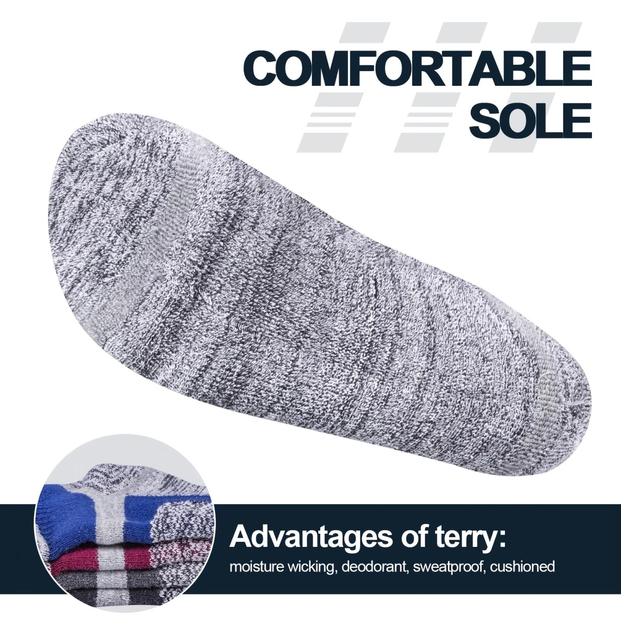 YUEDGE 5 Pairs Sports Casual Socks Elastic Thickened Winter Cotton Socks Sweat-absorbent Anti-odor Mid-calf Socks, Multi-color Combination Set of Men's Socks