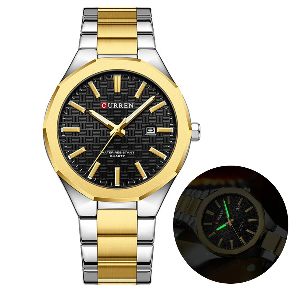 CURREN Men's Luminous Quartz Watch Stainless Steel Strap Waterproof Calendar Business Casual Stylish Wristwatch