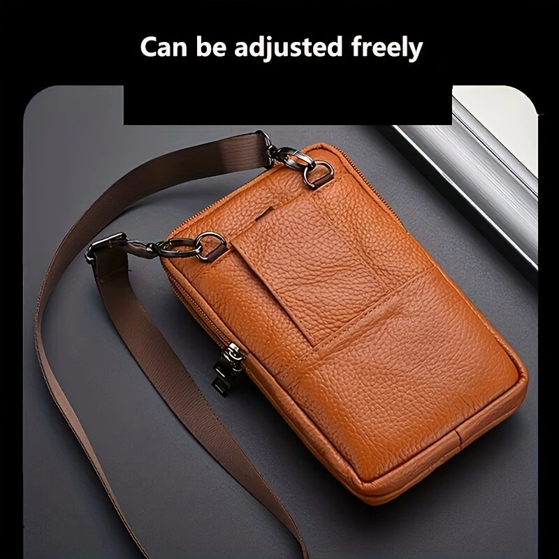 Men's Genuine Leather Mobile Phone Waist Bag Outdoor Work Key Chain Wear Belt Hanging Fanny Pack Portable Sport Hiking Small Crossbody Bag