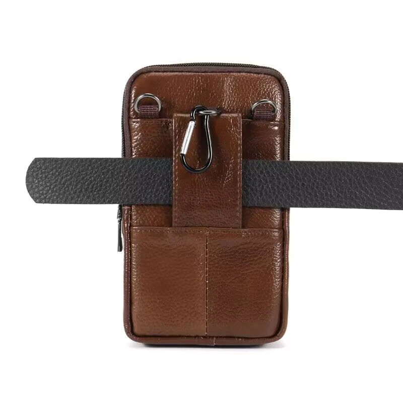Men's Genuine Leather Mobile Phone Waist Bag Outdoor Work Key Chain Wear Belt Hanging Fanny Pack Portable Sport Hiking Small Crossbody Bag