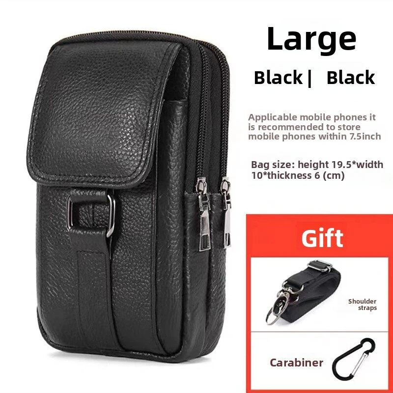 Men's Genuine Leather Mobile Phone Waist Bag Outdoor Work Key Chain Wear Belt Hanging Fanny Pack Portable Sport Hiking Small Crossbody Bag