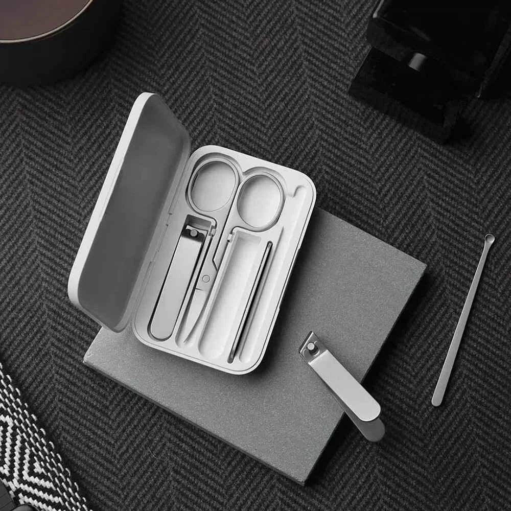 Xiaomi Mijia Portable Compact 5-Piece Mini Nail Clipper Set Stainless Steel Flat Nail Clipper Nail File Ear Pick Remove Dead Skin Ear Cleaning
