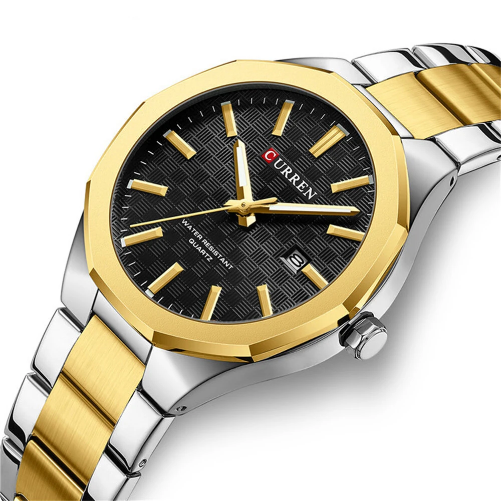 CURREN Men's Luminous Quartz Watch Stainless Steel Strap Waterproof Calendar Business Casual Stylish Wristwatch
