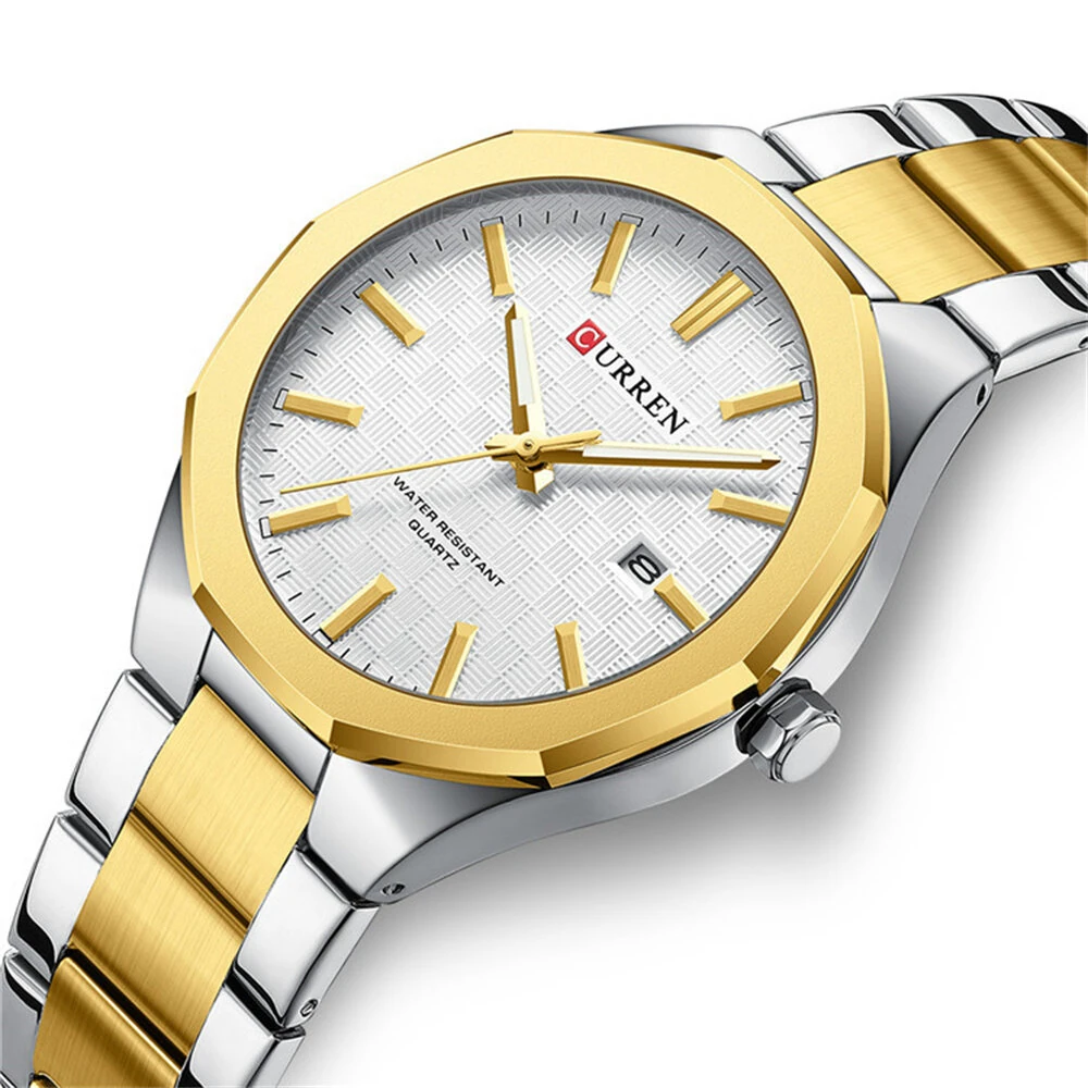 CURREN Men's Luminous Quartz Watch Stainless Steel Strap Waterproof Calendar Business Casual Stylish Wristwatch