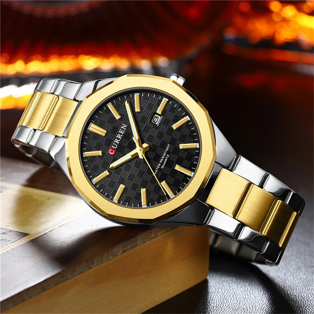 CURREN Men's Luminous Quartz Watch Stainless Steel Strap Waterproof Calendar Business Casual Stylish Wristwatch