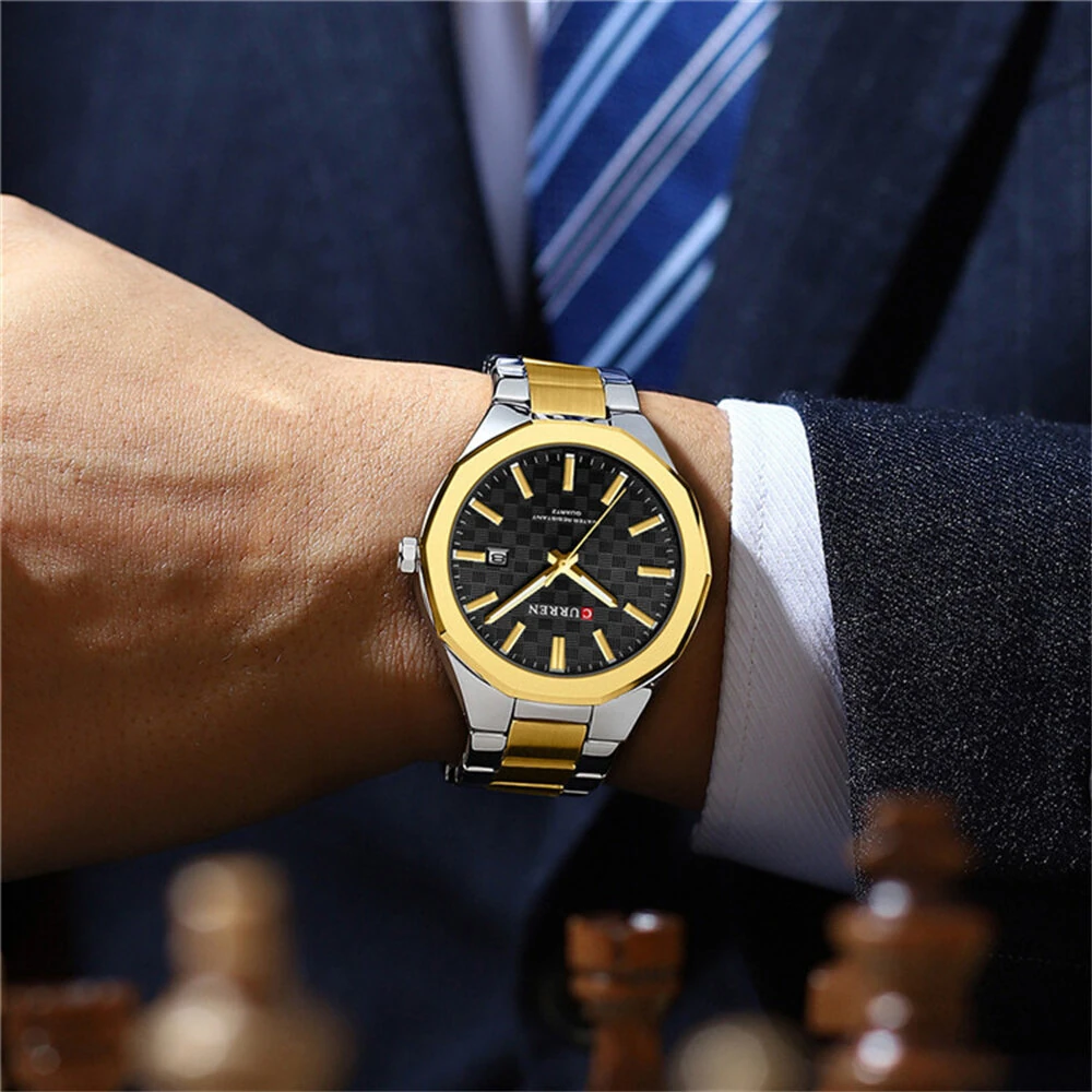 CURREN Men's Luminous Quartz Watch Stainless Steel Strap Waterproof Calendar Business Casual Stylish Wristwatch