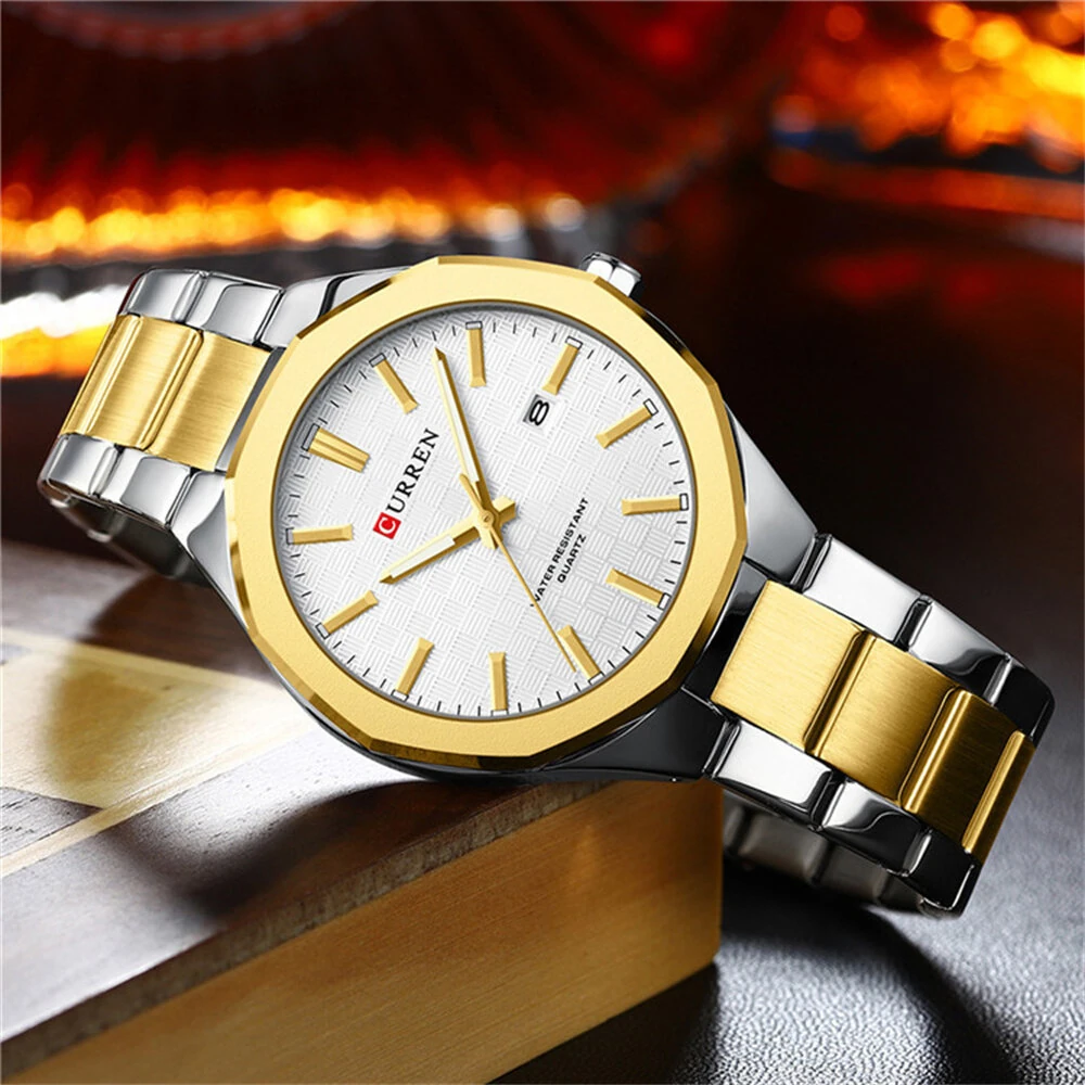 CURREN Men's Luminous Quartz Watch Stainless Steel Strap Waterproof Calendar Business Casual Stylish Wristwatch