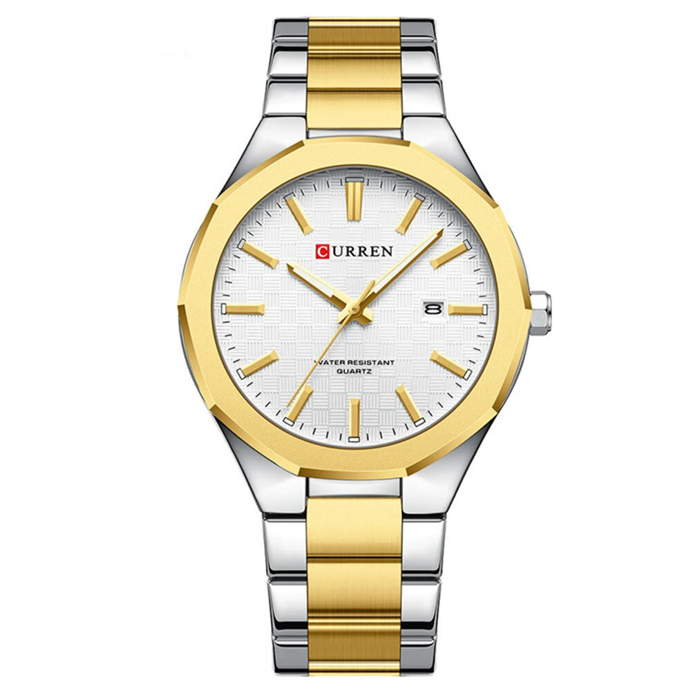 CURREN Men's Luminous Quartz Watch Stainless Steel Strap Waterproof Calendar Business Casual Stylish Wristwatch