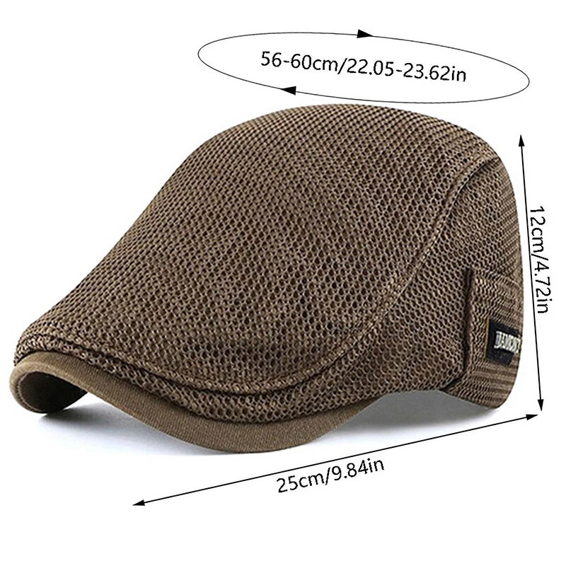 Collrown Breathable Beret Cap Men Mesh Fabric Flat Hat Newsboy Cap Driving Fishing Hat Peaked Cap Adjustable Cabbie Hat